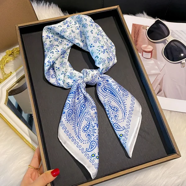 Luxury Silk Paisley Print Square Shawl Decorative Headband Neck Design Bandana Scarf - Image 8