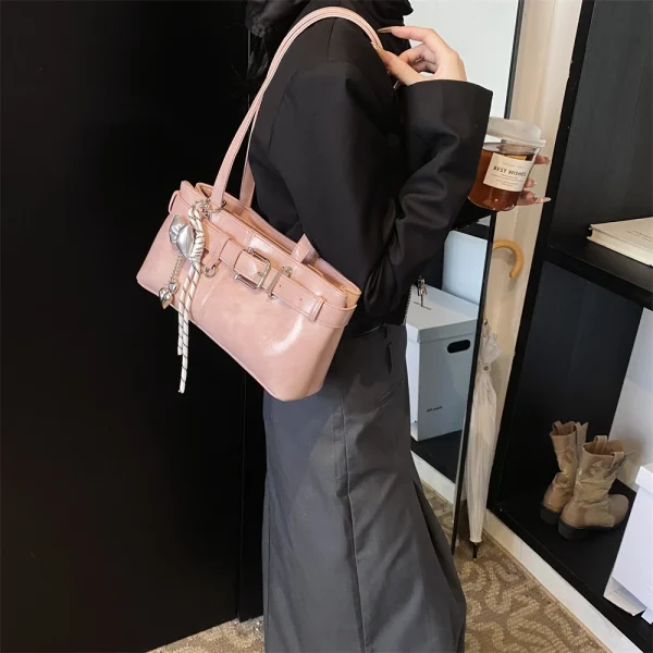Luxury Solid Designer Branded Totes Belt Buckle Design Shoulder Satchels Bag - Image 2