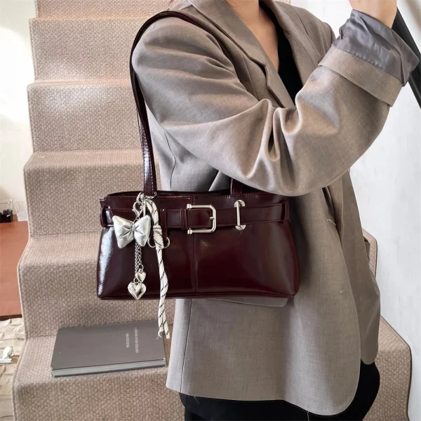Luxury Solid Designer Branded Totes Belt Buckle Design Shoulder Satchels Bag - Image 4