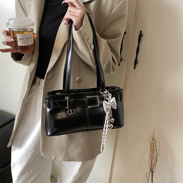 Luxury Solid Designer Branded Totes Belt Buckle Design Shoulder Satchels Bag - Image 5