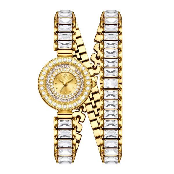 Luxury Sparkling Rhinestone Wrap Wristband Design Stylish Gold Bright Quartz Watch - Image 2
