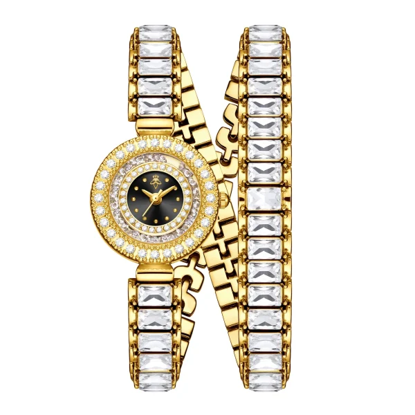 Luxury Sparkling Rhinestone Wrap Wristband Design Stylish Gold Bright Quartz Watch - Image 4