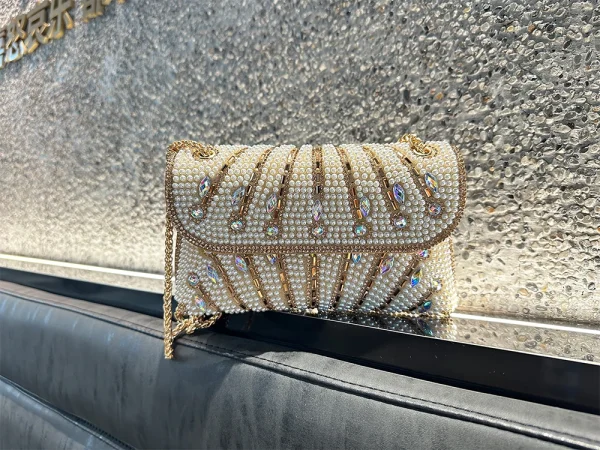 Luxury Striped Pearl Designer Beading Rhinestone Shiny Party Clutch Purses Bags - Image 11
