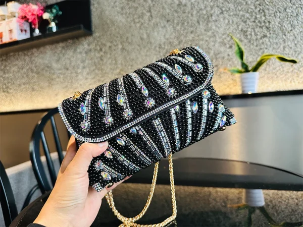 Luxury Striped Pearl Designer Beading Rhinestone Shiny Party Clutch Purses Bags - Image 12