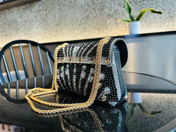 Luxury Striped Pearl Designer Beading Rhinestone Shiny Party Clutch Purses Bags - Image 14