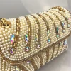 Luxury Striped Pearl Designer Beading Rhinestone Shiny Party Clutch Purses Bags - Image 4