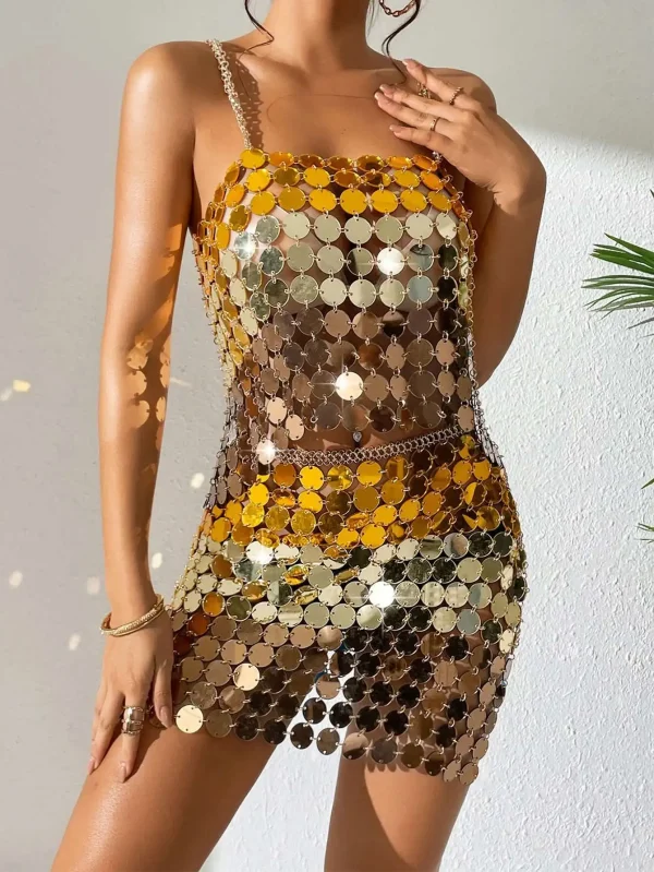 Metal Sequin Glitter Evening Party Bodycon Club Beach Dress Sets