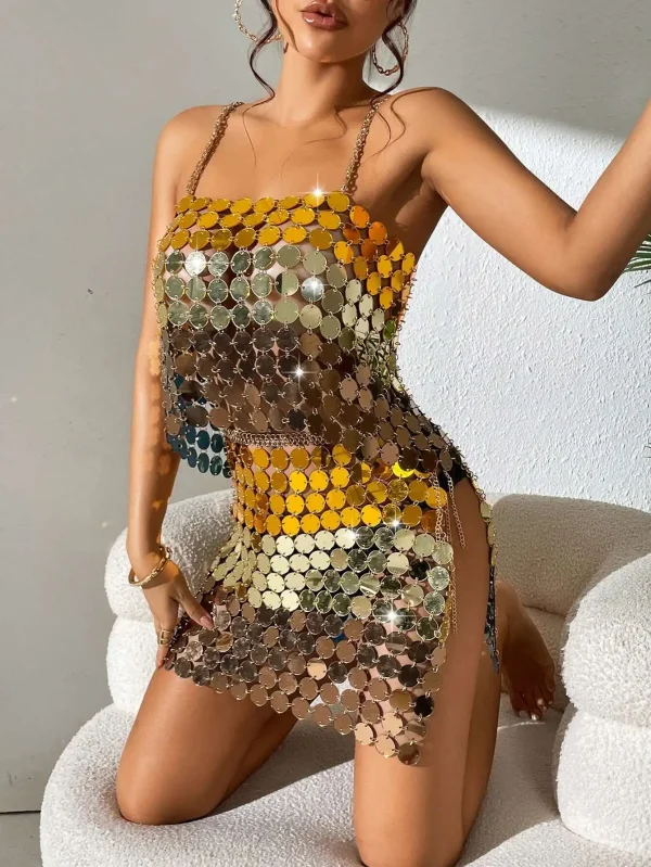 Metal Sequin Glitter Evening Party Bodycon Club Beach Dress Sets - Image 2