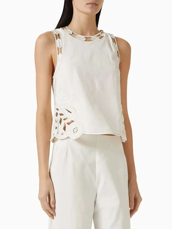 Minimalist O-Neck Sleeveless Top And High Waist Pant Solid Hollow Out Two Piece Set - Image 3