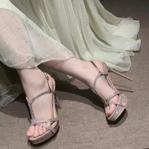 Narrow Band Bling Bling Sequined Crystal Platform Wedges Gladiator Sandals - Image 4