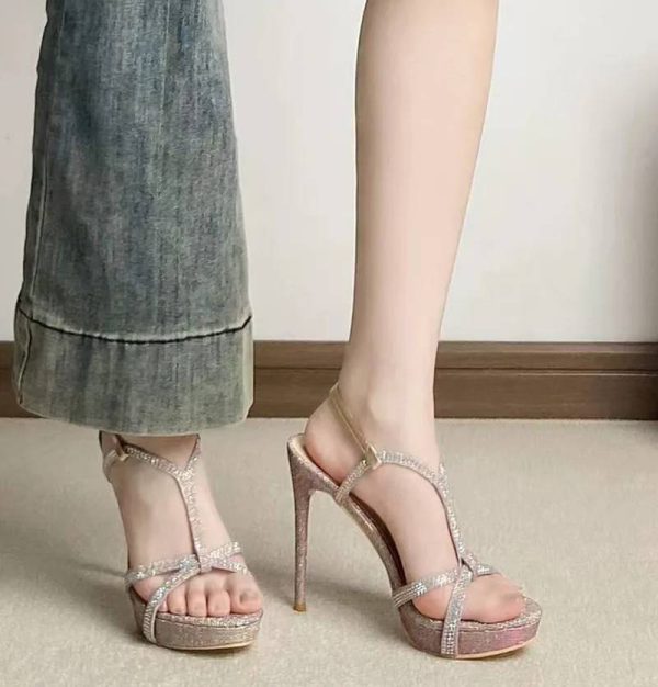 Narrow Band Bling Bling Sequined Crystal Platform Wedges Gladiator Sandals