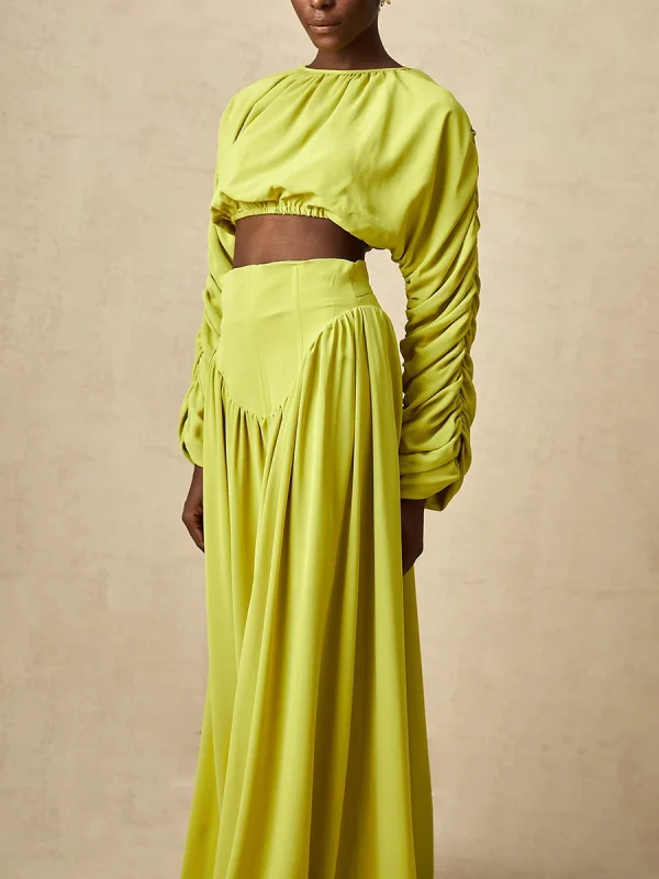Vintage O Neck Long Sleeve Short Top High Waist A Line Skirts Suits Solid Loose Two Piece Set - Image 11