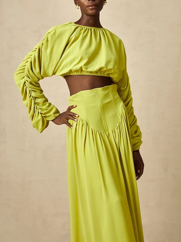 Vintage O Neck Long Sleeve Short Top High Waist A Line Skirts Suits Solid Loose Two Piece Set - Image 7
