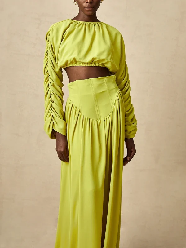 Vintage O Neck Long Sleeve Short Top High Waist A Line Skirts Suits Solid Loose Two Piece Set - Image 8