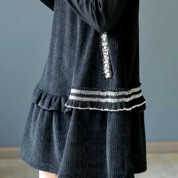 O-Neck Pockets Spliced Beading Ruffles Solid Color Casual Dresses - Image 3