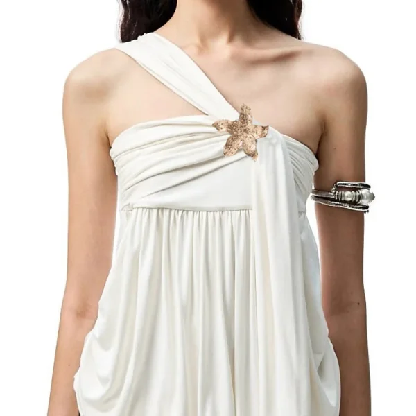 Oblique Shoulder Flower Patchwork High Waist Sleeveless Slim Club Party Dress - Image 7