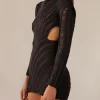 Patchwork Round Neck Long Sleeve Close-Fitting Streetwear Short Dress - Image 3