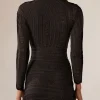 Patchwork Round Neck Long Sleeve Close-Fitting Streetwear Short Dress - Image 5