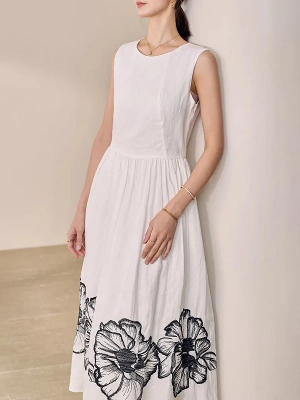 Printing O Neck Sleeveless High Waist Temperamnet Long Dress - Image 6