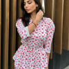 Printing Three Quarter Sleeve Nightgowns Turn-Down Collar Nightwear Long Skirt - Image 3