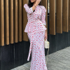 Printing Three Quarter Sleeve Nightgowns Turn-Down Collar Nightwear Long Skirt - Image 2