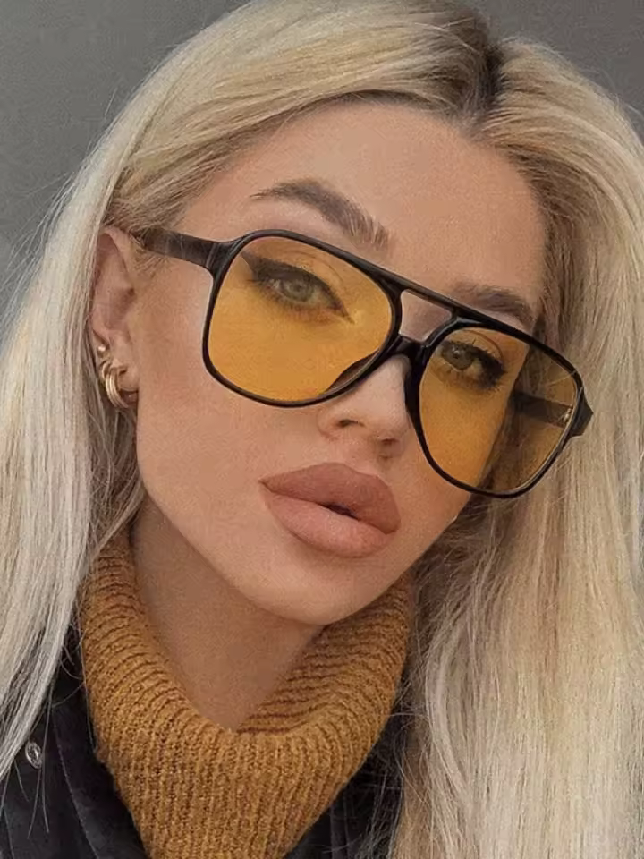 Retro Acrylic Brand Big Plastic Frame Square Glasses Vintage Oversized Sunglasses - Image 2