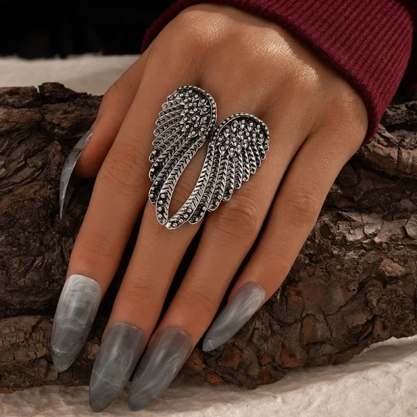 Retro Angel Wings Large Vintage Punk Gothic Rock Hiphop Accessories Designer Ring - Image 2