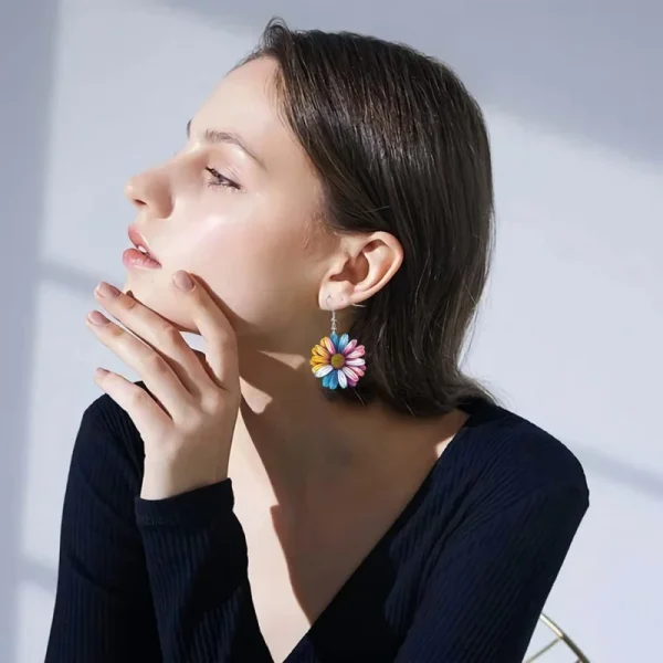 Retro Stainless Steel Plant Ethnic Style Colorful Sunflower Flower Acrylic Earrings - Image 2