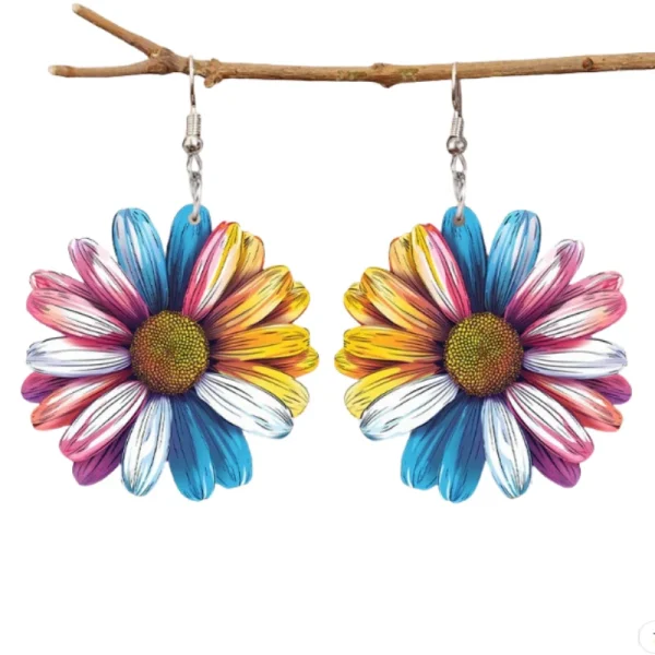 Retro Stainless Steel Plant Ethnic Style Colorful Sunflower Flower Acrylic Earrings - Image 4