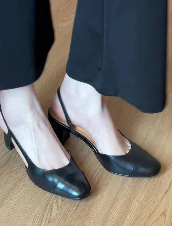 Retro Style Cover Toe Thick Heel Sandals Slip On Footwear - Image 3