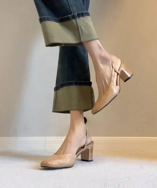 Retro Style Cover Toe Thick Heel Sandals Slip On Footwear - Image 10
