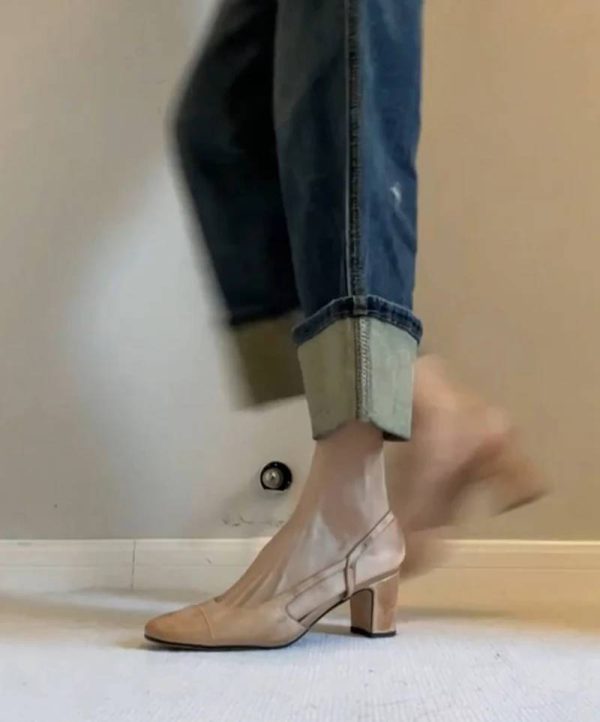 Retro Style Cover Toe Thick Heel Sandals Slip On Footwear - Image 8
