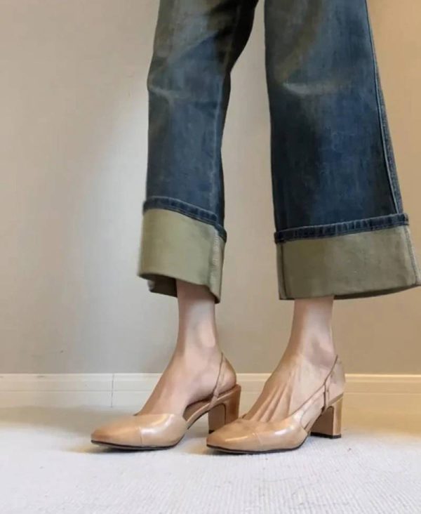 Retro Style Cover Toe Thick Heel Sandals Slip On Footwear - Image 6