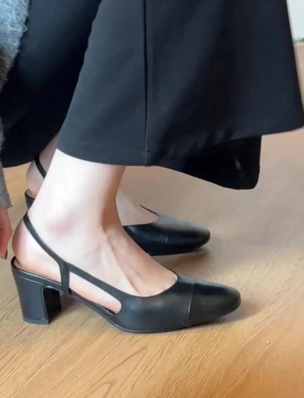 Retro Style Cover Toe Thick Heel Sandals Slip On Footwear - Image 5