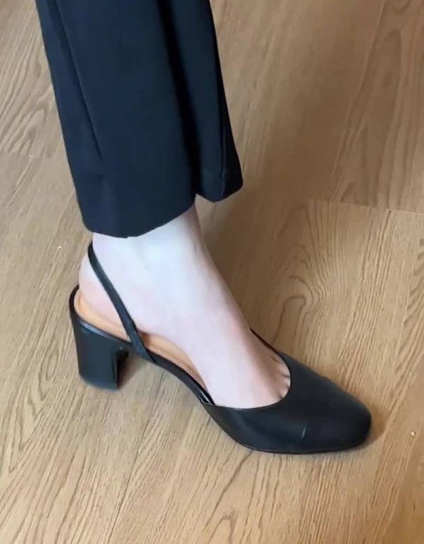 Retro Style Cover Toe Thick Heel Sandals Slip On Footwear - Image 4