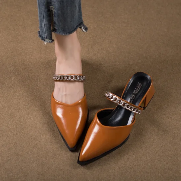Retro Style Sing-backs Party Pointed Toe Thick Heel Sandals - Image 3