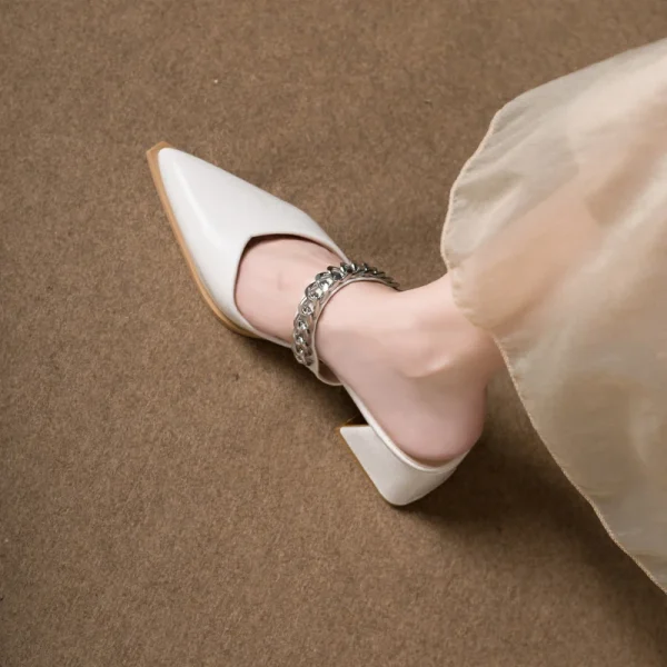 Retro Style Sing-backs Party Pointed Toe Thick Heel Sandals - Image 5