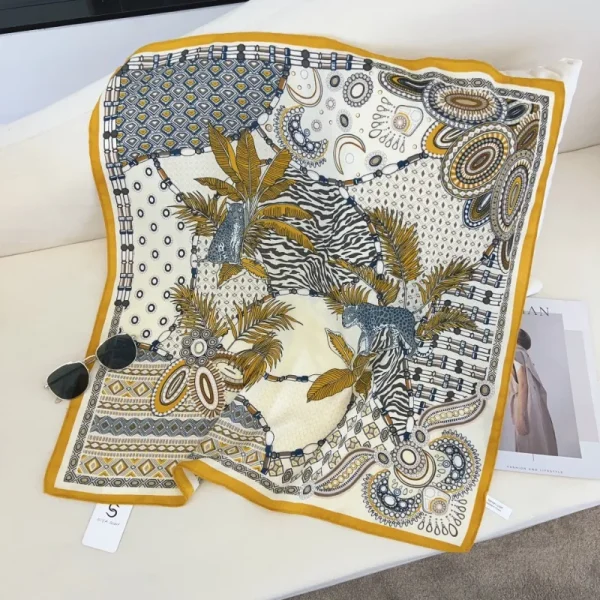 Retro Thin Imitation Silk Jungle Animal Printed Versatile Headscarf Shawl Scarf - Image 5