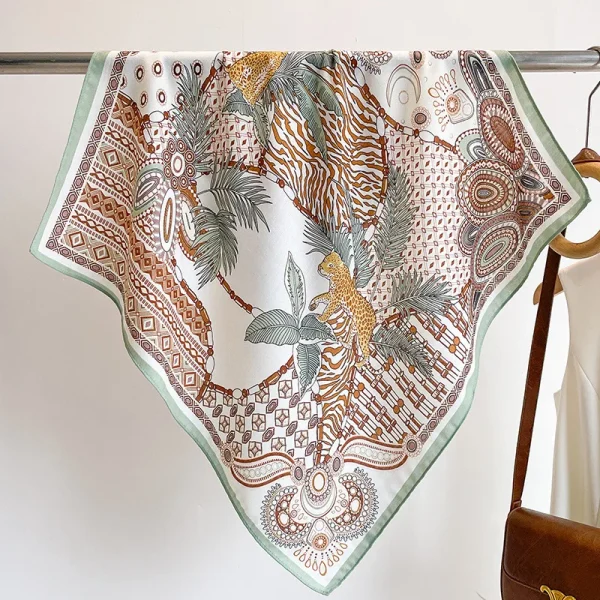 Retro Thin Imitation Silk Jungle Animal Printed Versatile Headscarf Shawl Scarf - Image 3
