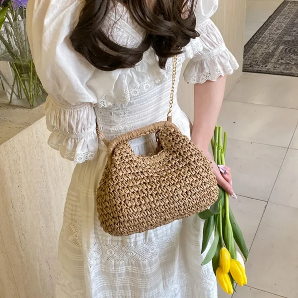 Retro Woven Straw Shell Chain Beach Eco-friendly Handbag Messenger Clutch Bags - Image 11