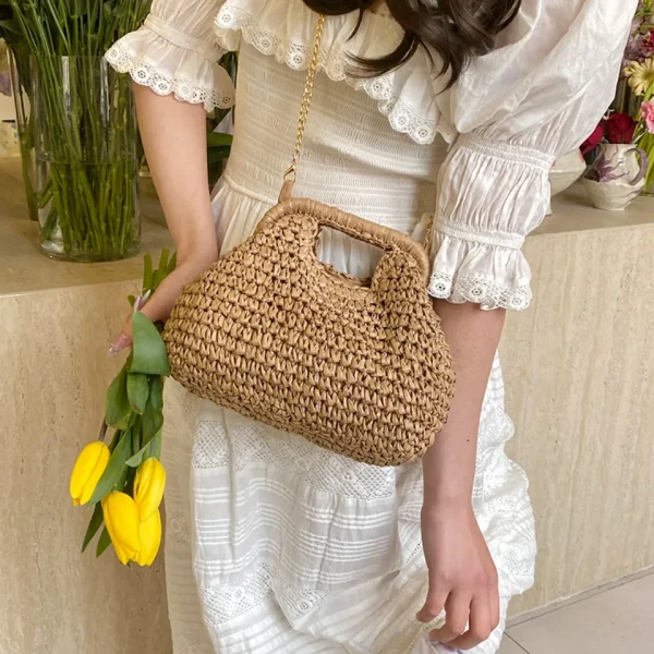 Retro Woven Straw Shell Chain Beach Eco-friendly Handbag Messenger Clutch Bags - Image 14