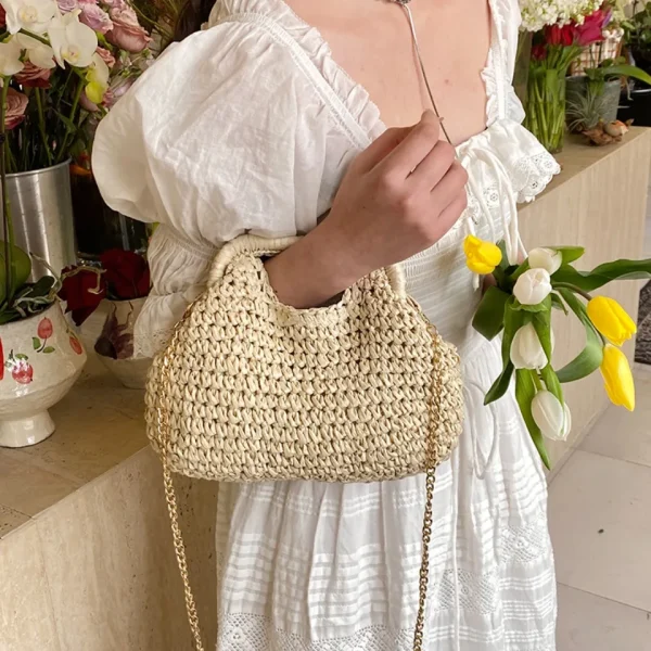 Retro Woven Straw Shell Chain Beach Eco-friendly Handbag Messenger Clutch Bags - Image 15