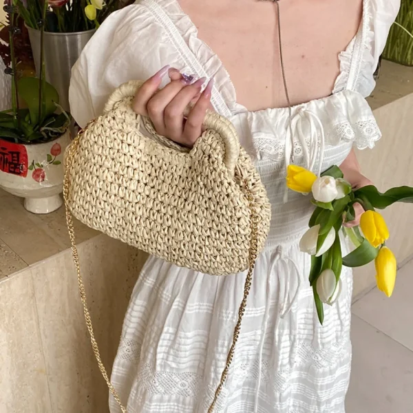 Retro Woven Straw Shell Chain Beach Eco-friendly Handbag Messenger Clutch Bags - Image 16