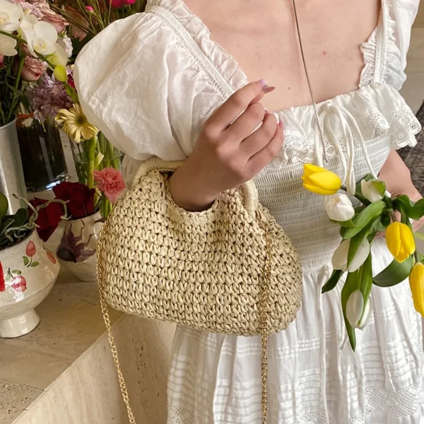 Retro Woven Straw Shell Chain Beach Eco-friendly Handbag Messenger Clutch Bags - Image 2