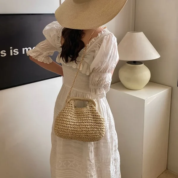 Retro Woven Straw Shell Chain Beach Eco-friendly Handbag Messenger Clutch Bags - Image 3
