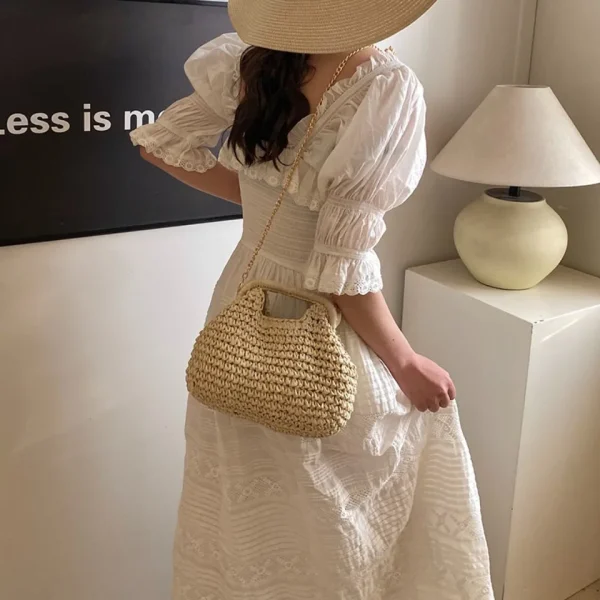 Retro Woven Straw Shell Chain Beach Eco-friendly Handbag Messenger Clutch Bags - Image 6
