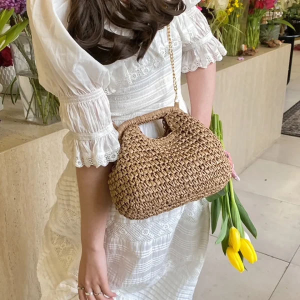 Retro Woven Straw Shell Chain Beach Eco-friendly Handbag Messenger Clutch Bags - Image 7