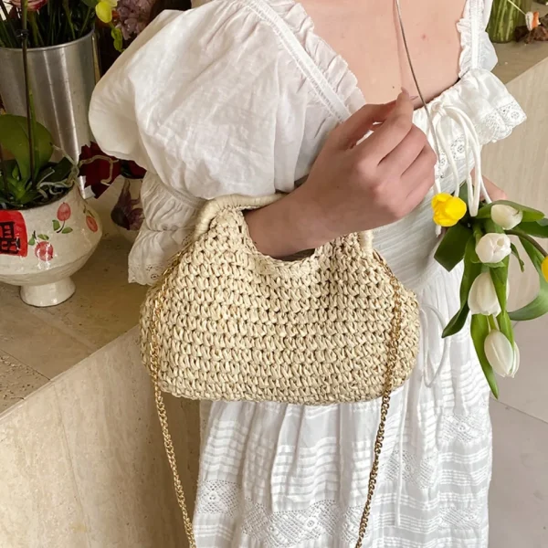 Retro Woven Straw Shell Chain Beach Eco-friendly Handbag Messenger Clutch Bags - Image 8