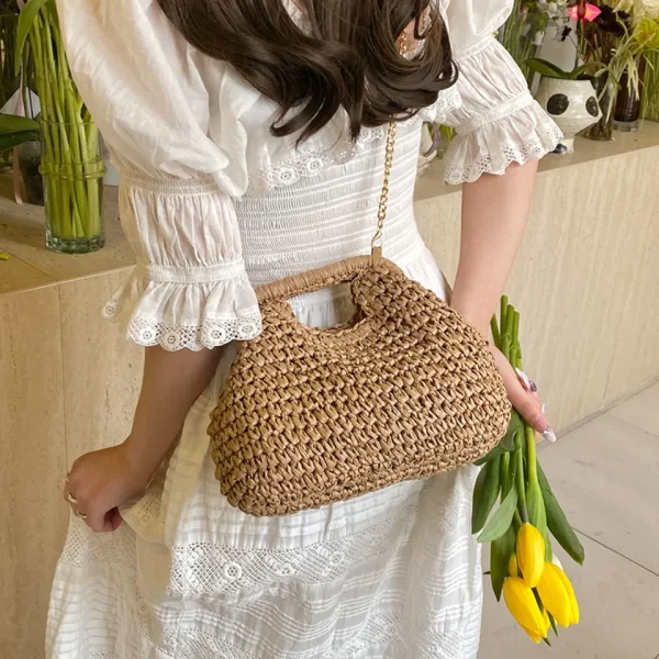 Retro Woven Straw Shell Chain Beach Eco-friendly Handbag Messenger Clutch Bags - Image 9