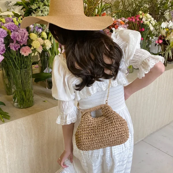 Retro Woven Straw Shell Chain Beach Eco-friendly Handbag Messenger Clutch Bags - Image 10